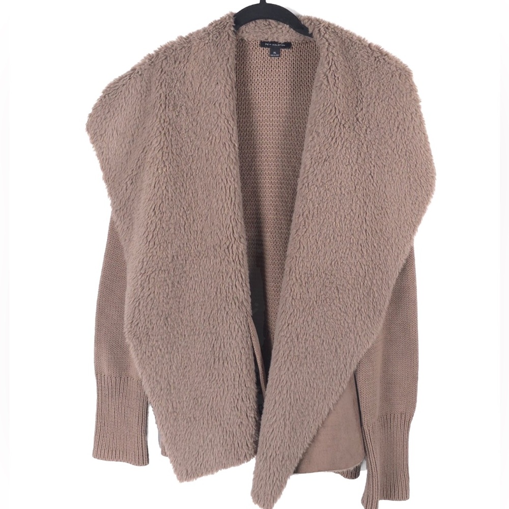 H by HALSTON Teddy Knit Rib Long Sleeve Open Jacket Coat Cardigan Size XL